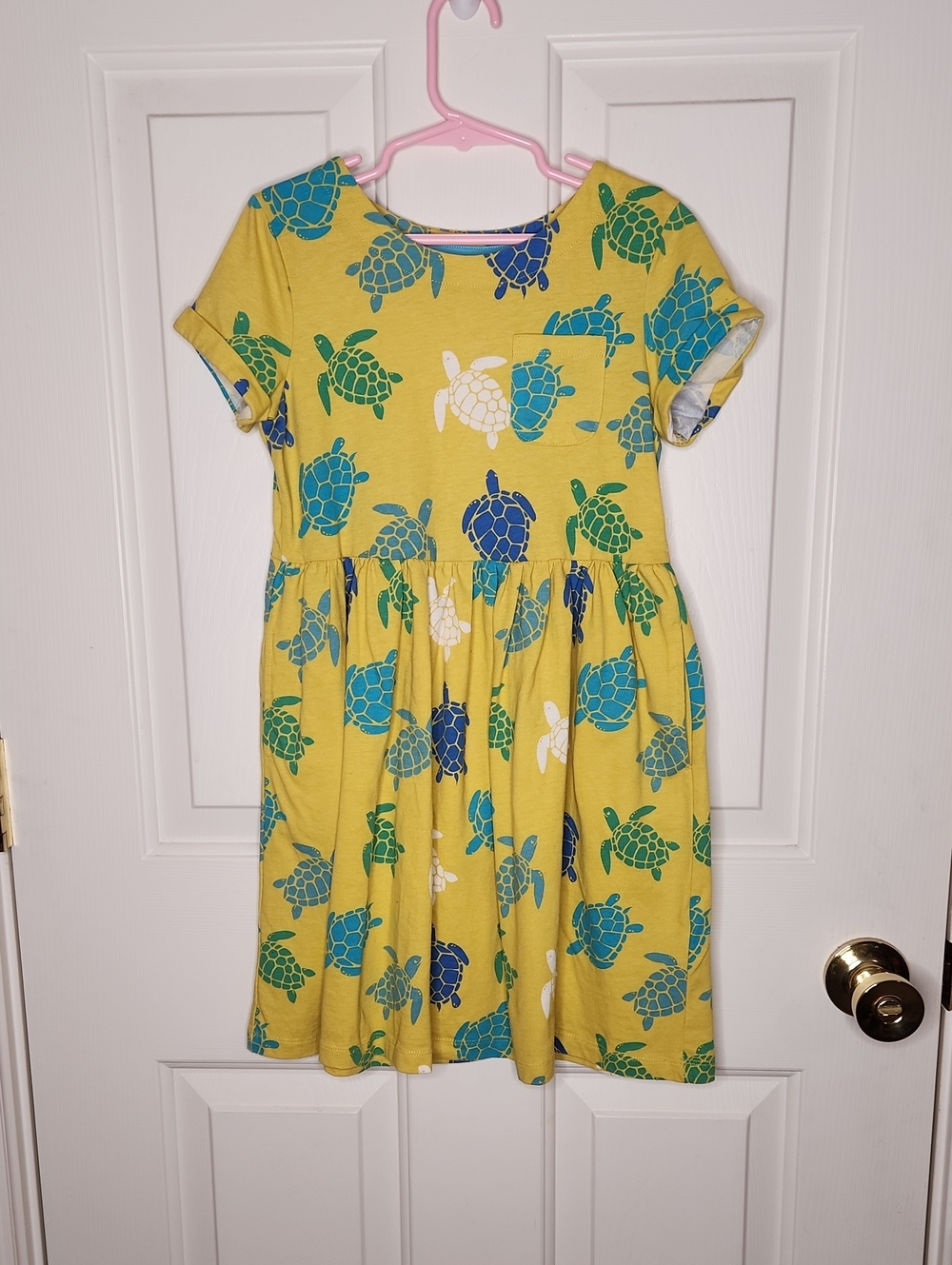 Mini Boden Zest Yellow Turtle Print Jersey Dress Size 8-9 Years